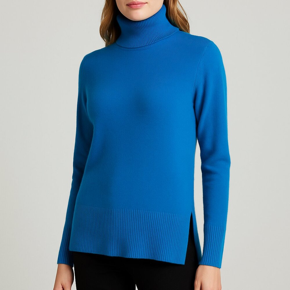 Neiman Marcus Cashmere Sweater Collection Cashmere Turtleneck Blue L large